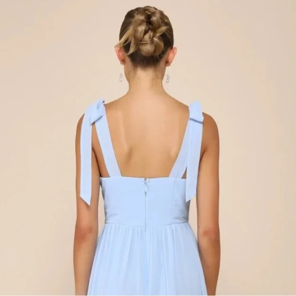 NWT LULU's Chiffon Maxi Big Sexy Side Slit Dress Wedding Bridesmaid Formal Prom - Picture 9 of 12